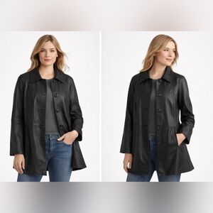 Wilsons Leather Women Extended Size 2X Black Genuine Leather Swing Coat NWT $308